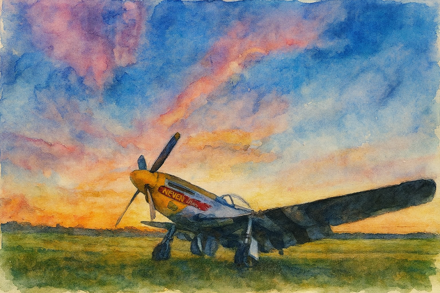 watercolor of WW2 plane